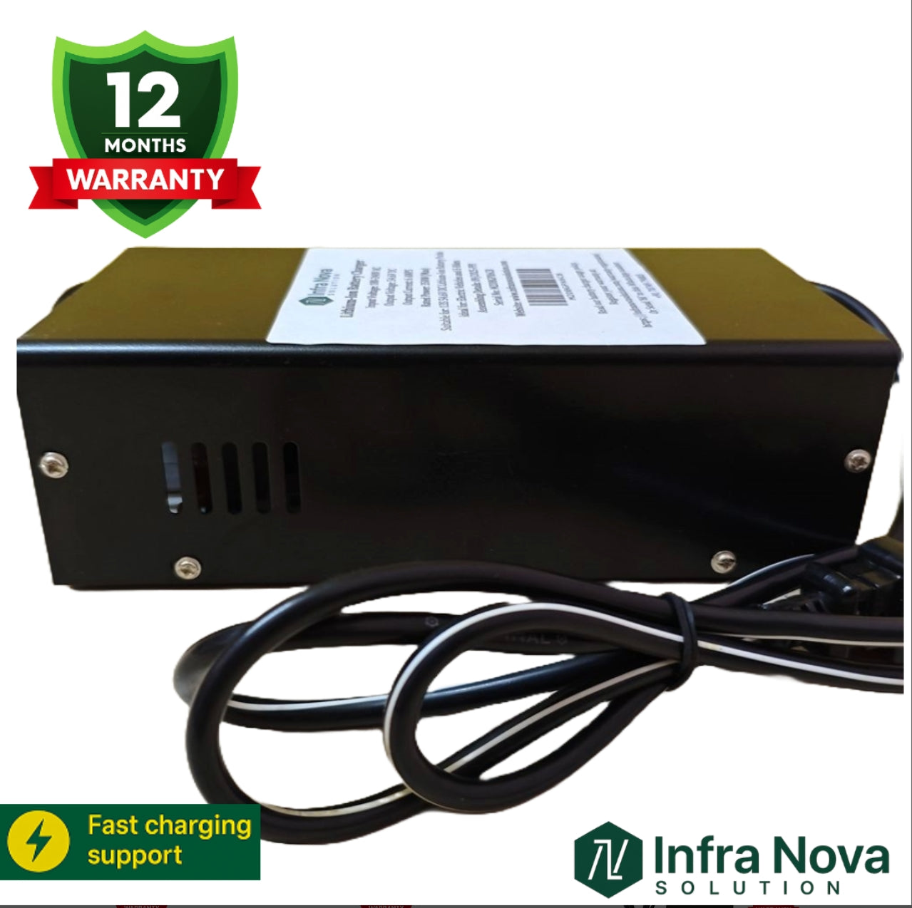 InfraNova Solution 48V (54.6V Cut-off) 6A Lithium-ion Battery Charger for Electric Scooter – 12 Months Warranty