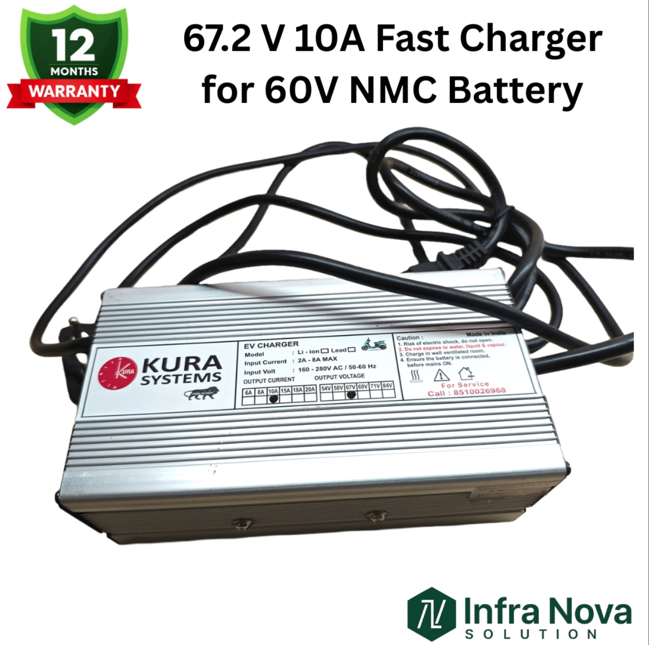 INS 67.2V 10A Fast Lithium-Ion Battery Charger | 1 Year Warranty