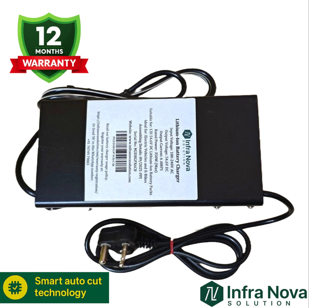 InfraNova 63V 6A Lithium-ion Battery Charger (71.4V Cut-off, 17S BMS)